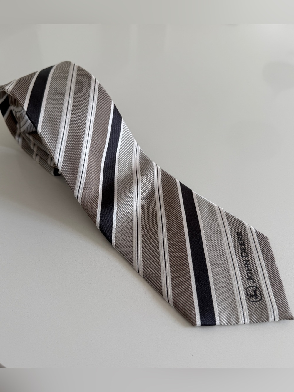 JOHN DEERE Hand Made 100% Silk Tie Classic Diagonal Stripe Neutral Business